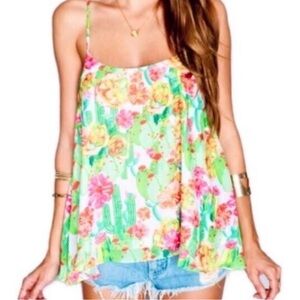 Show Me Your MuMu Floral Cactus Spaghetti-Strap Tank - Green/Pink/Yellow